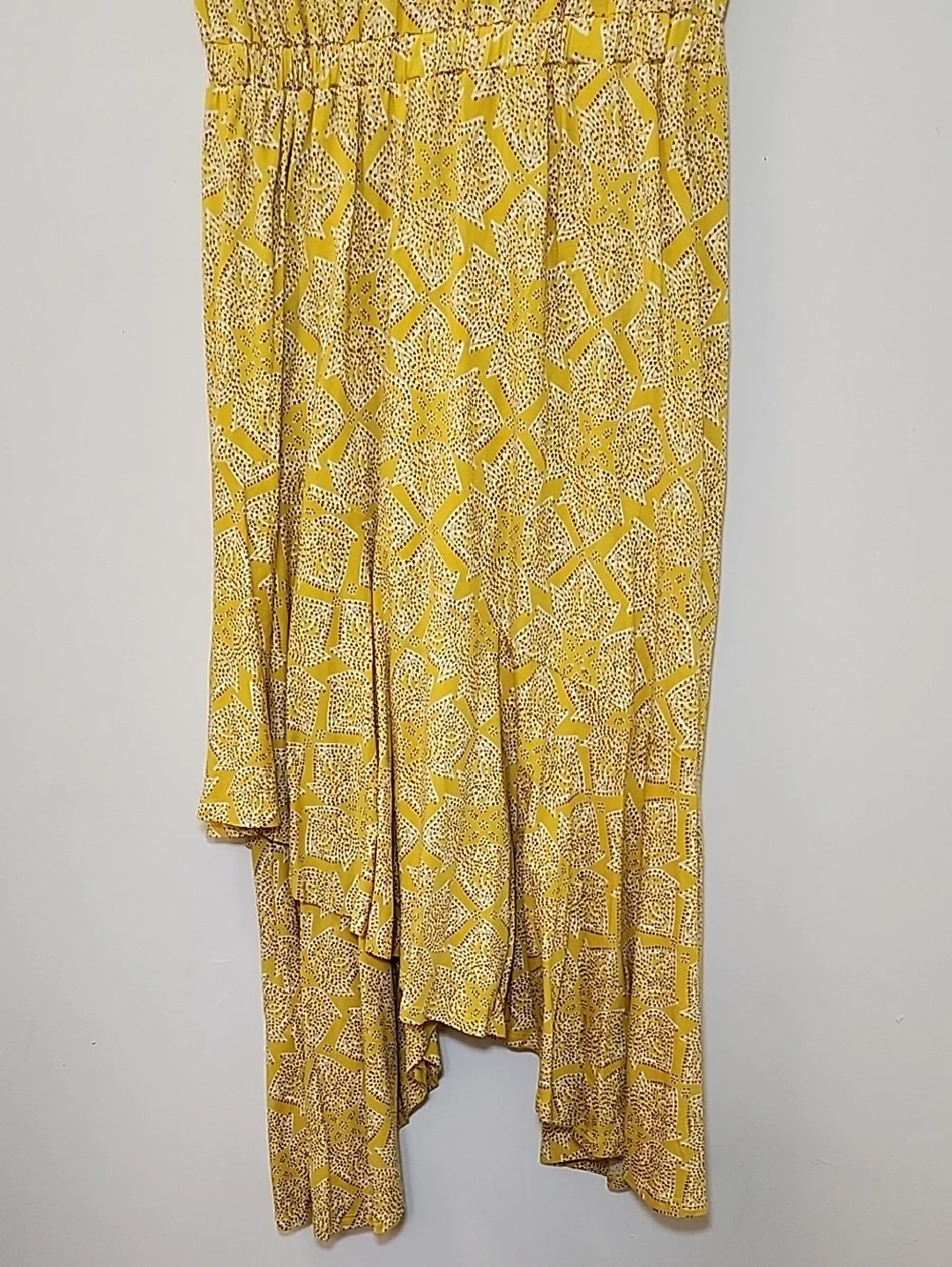 Maeve Anthropologie Fete A-Line Dress Yellow Floral Surplice Stretch Medium